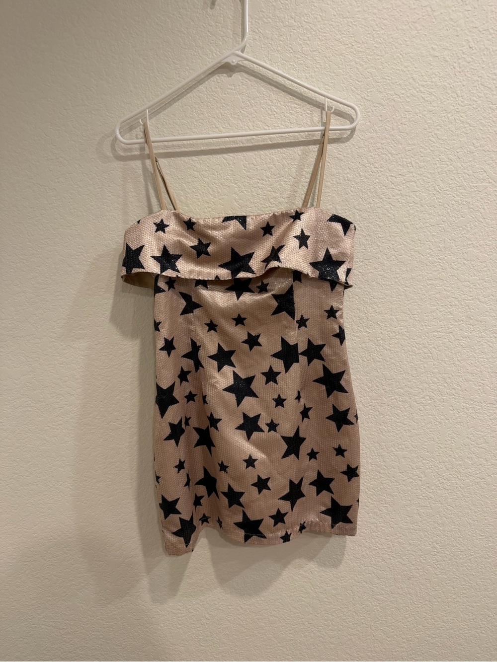 Star Print Beige Mini Dress with Black Stars